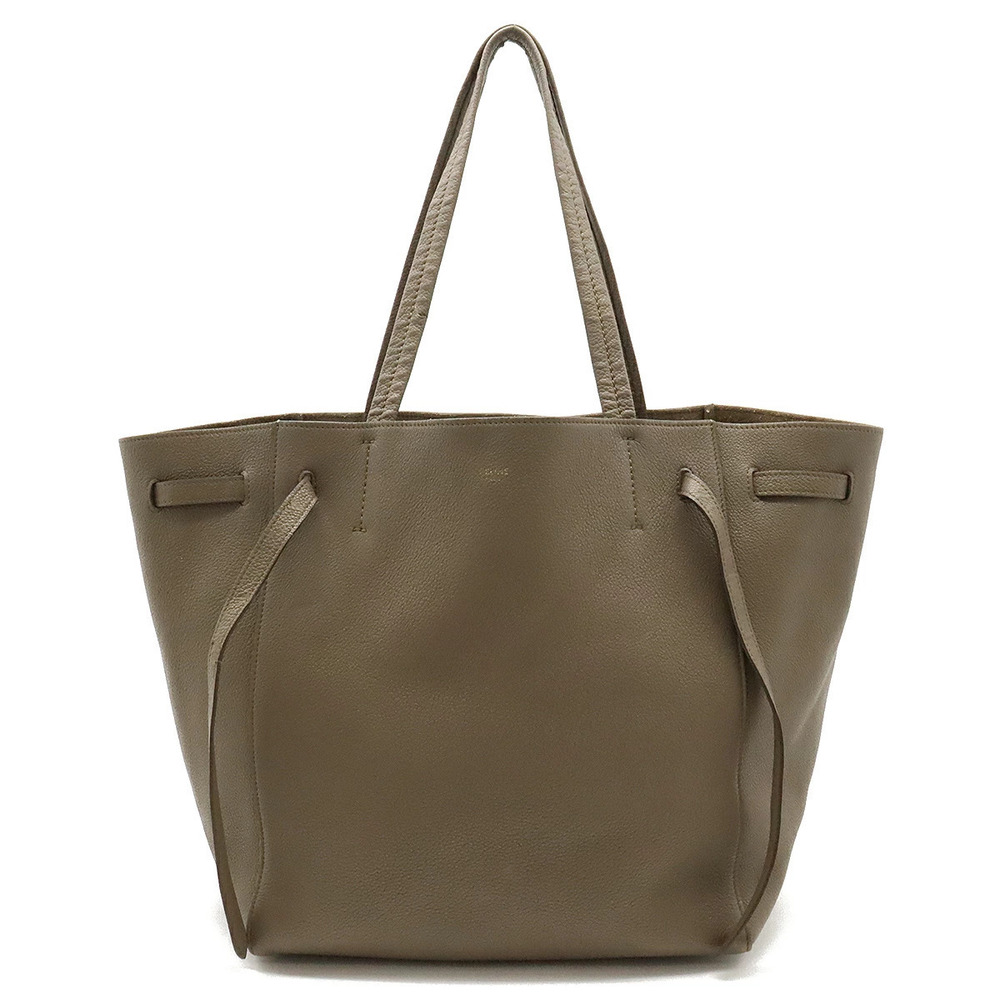 Celine Cabas Phantom Belt Tote Bag Shoulder Hobo Leather Greige Gray